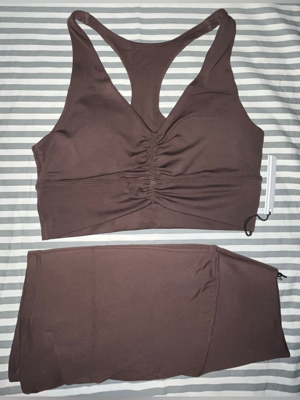 Paragon Fitwear Reluna High-Rise Sculptseam Short 5" + Ruched Bra in Walnut Sz M